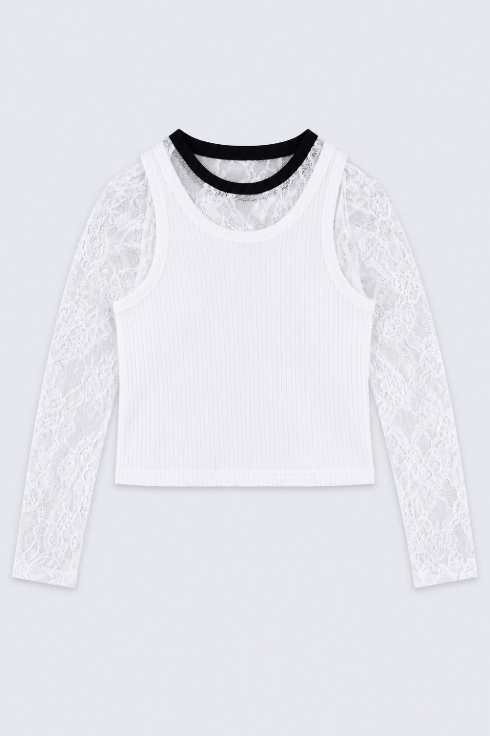 Tweens Girls White Ribbed Top With Lace Overlay - Image 8