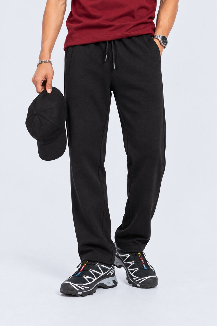 Mens Black Solid Cotton Blend Joggers - Image 1
