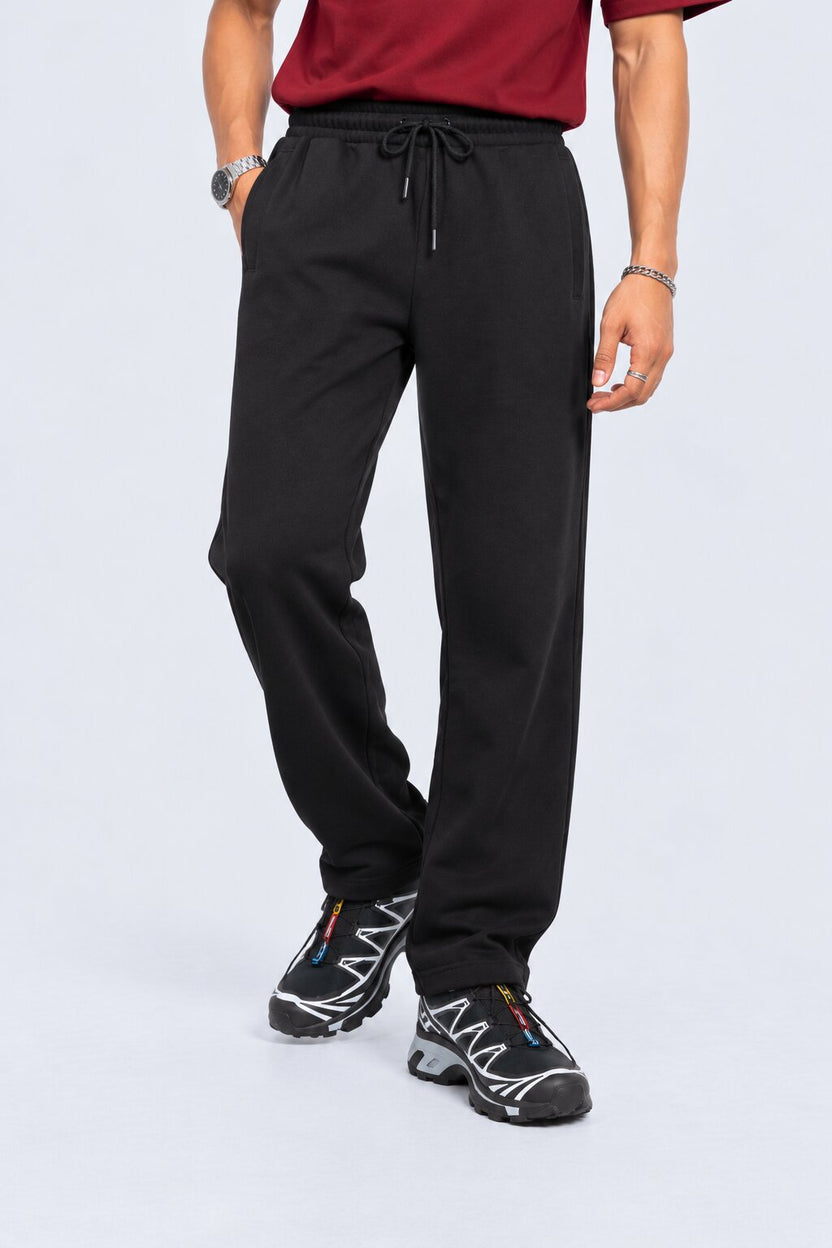 Mens Black Solid Cotton Blend Joggers - Image 2
