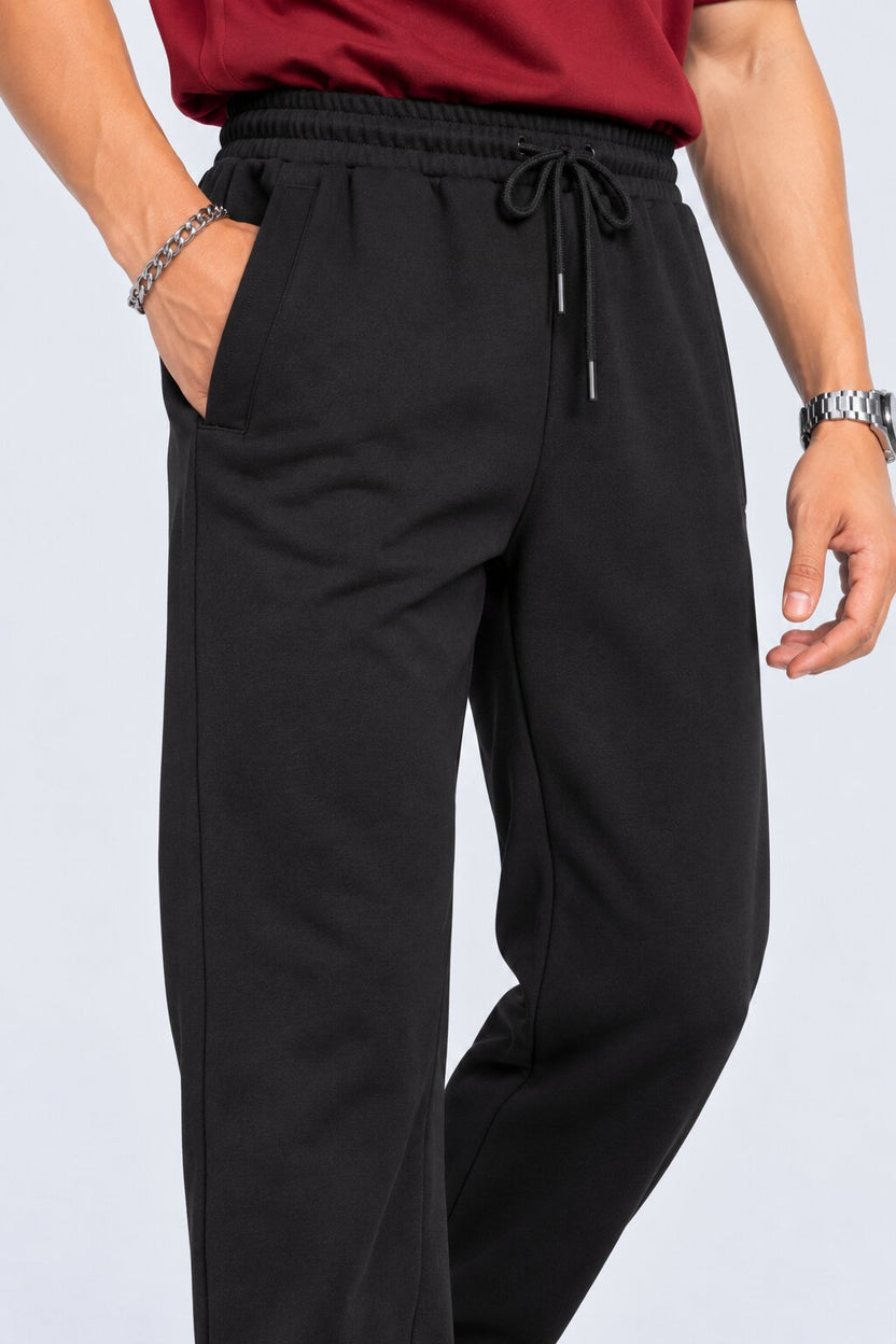 Mens Black Solid Cotton Blend Joggers - Image 3