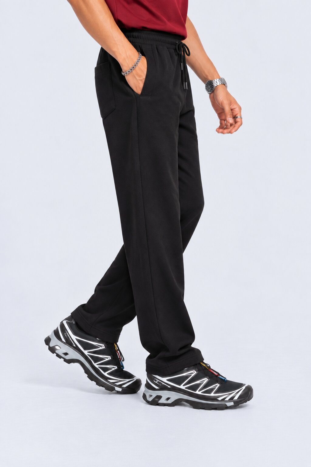 Mens Black Solid Cotton Blend Joggers - Image 4