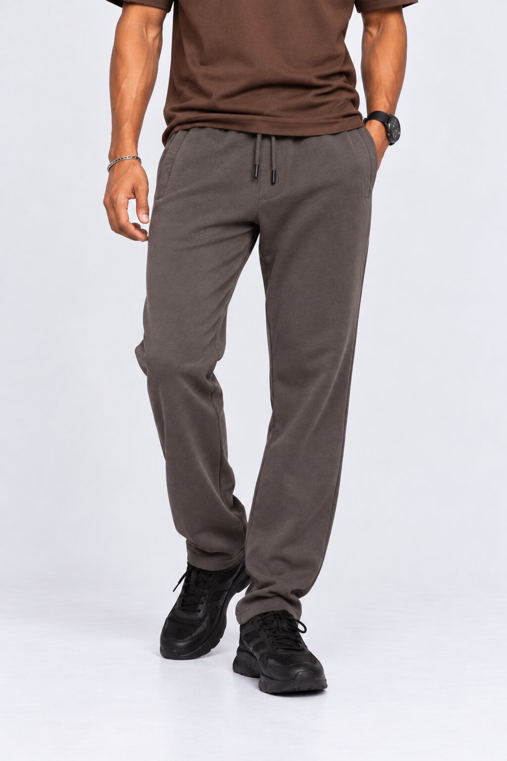 Mens Grey Cotton Blend Joggers - Image 2