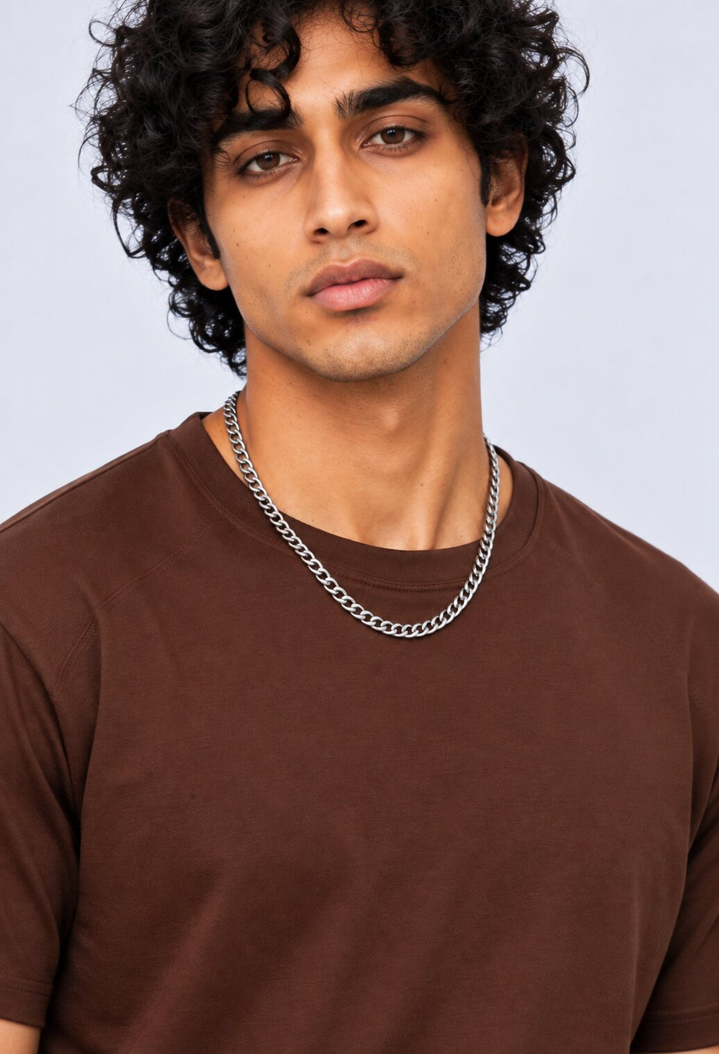 Brown Solid Cotton Crew Neck T-Shirt - Image 3