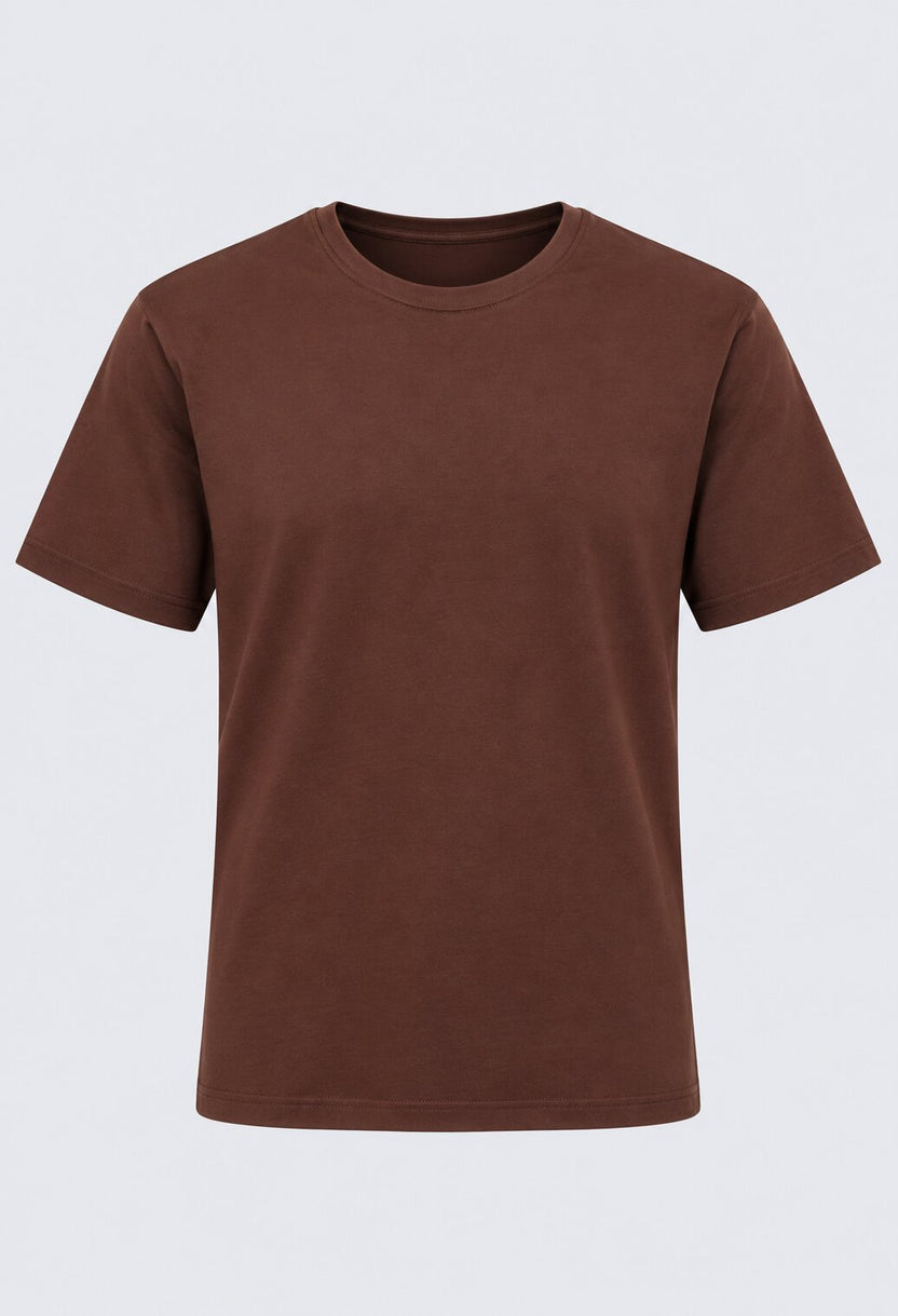 Brown Solid Cotton Crew Neck T-Shirt - Image 7