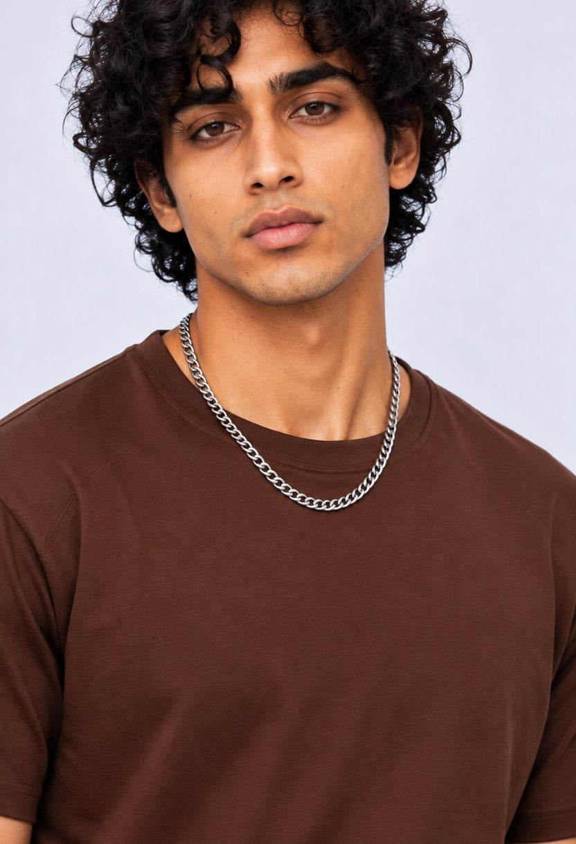 Brown Solid Cotton Crew Neck T-Shirt - Image 9