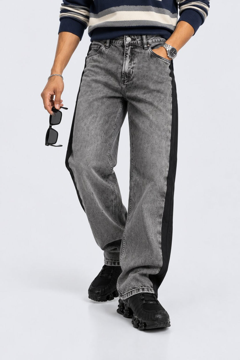 Mens Dark Charcoal Washed Loose Fit Jeans - Image 1
