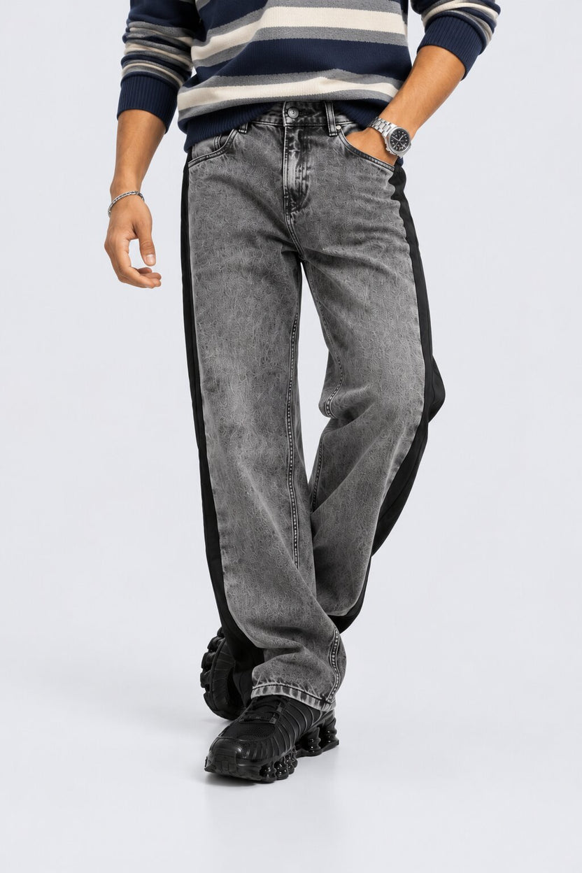 Mens Dark Charcoal Washed Loose Fit Jeans - Image 2
