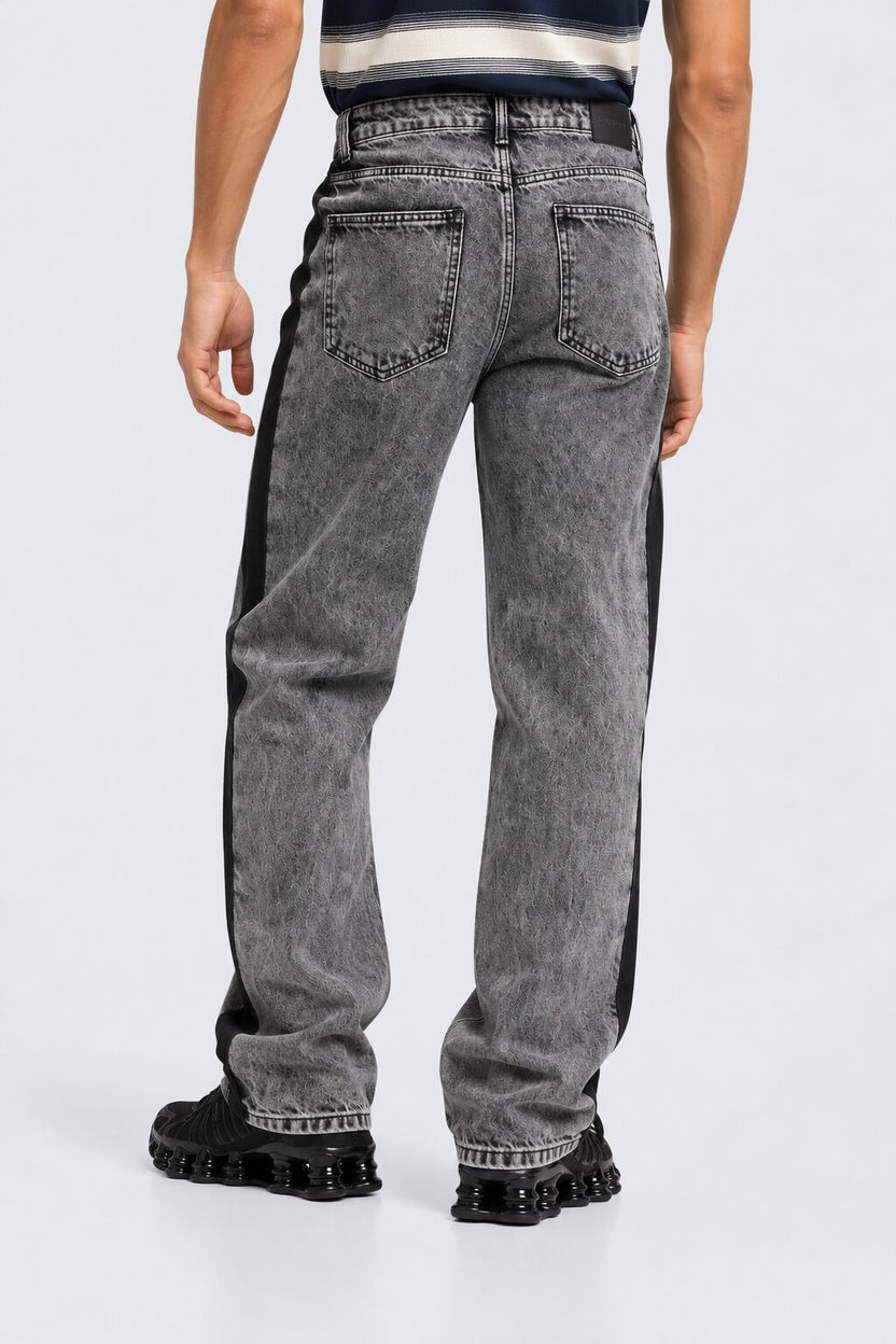 Mens Dark Charcoal Washed Loose Fit Jeans - Image 5