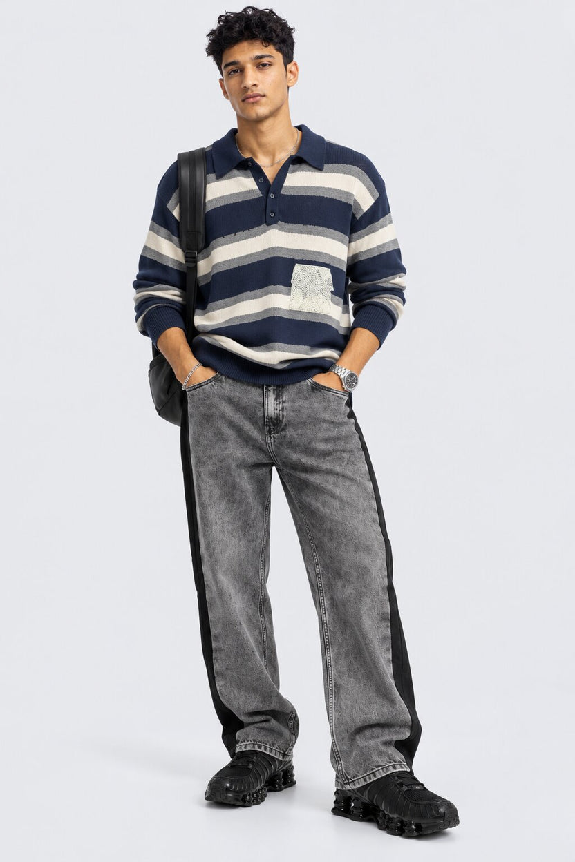 Mens Dark Charcoal Washed Loose Fit Jeans - Image 6