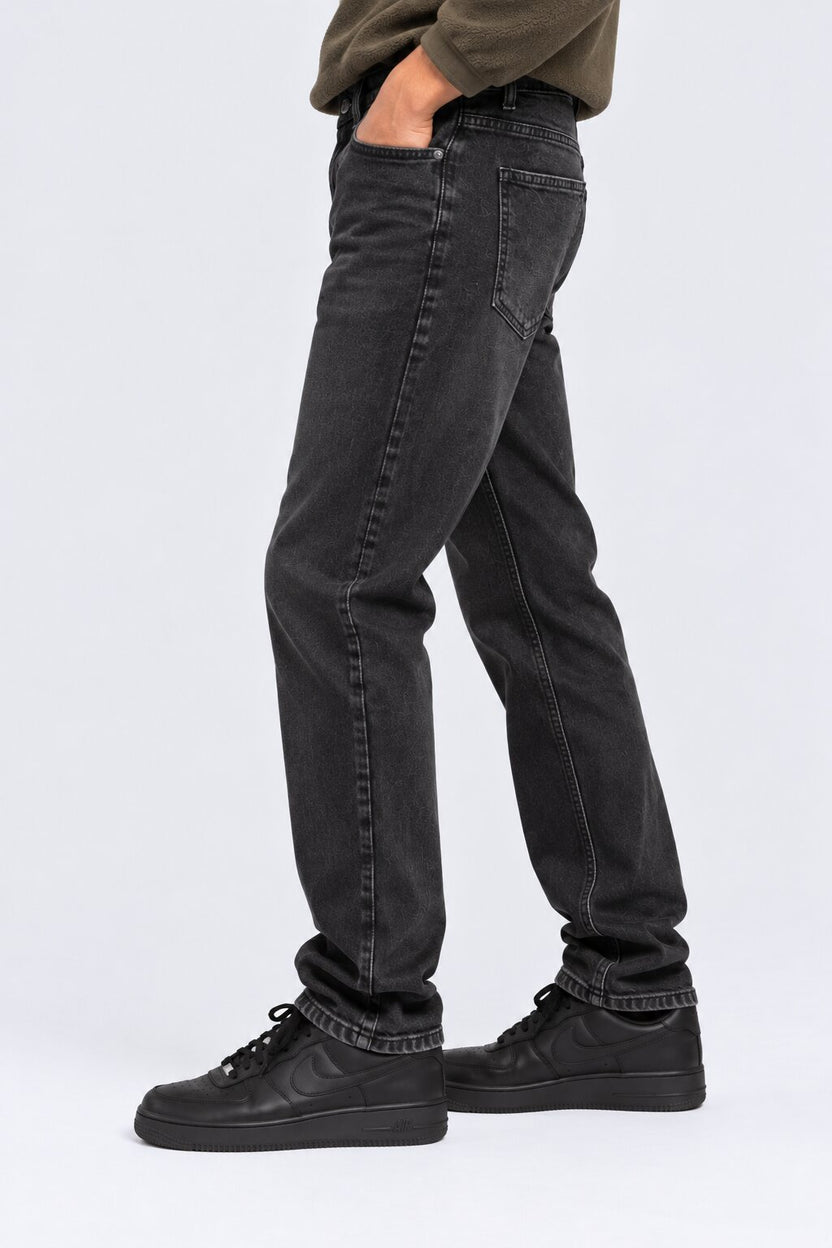 Mens Charcoal Solid Cotton Slim Fit Jeans - Image 4