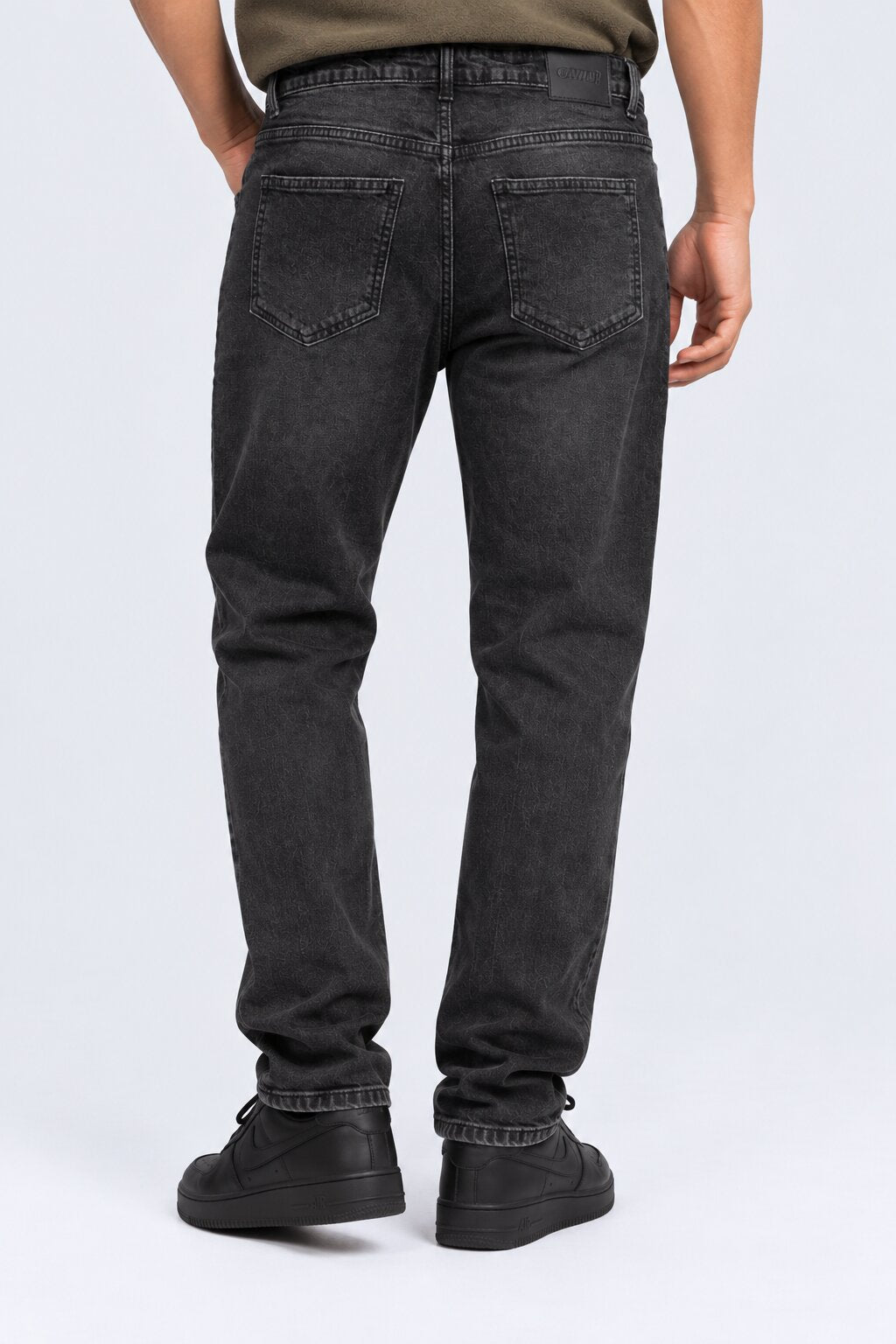 Mens Charcoal Solid Cotton Slim Fit Jeans - Image 5