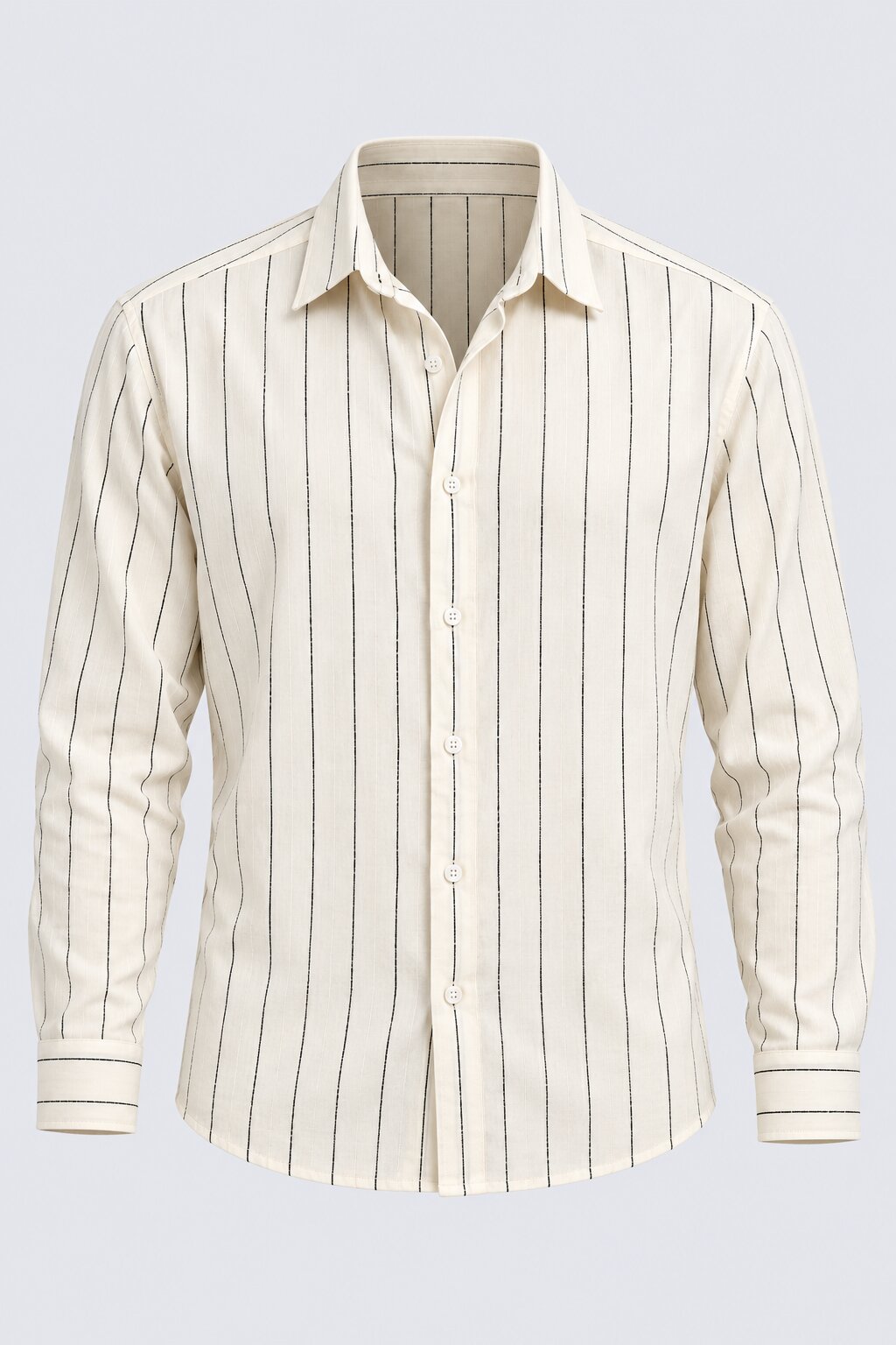 Mens Beige Striped Casual Cotton Shirt - Image 5