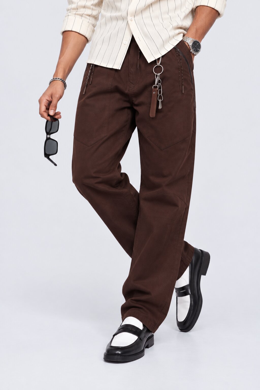 Mens Dark Brown Regular Fit Solid Trouser - Image 1