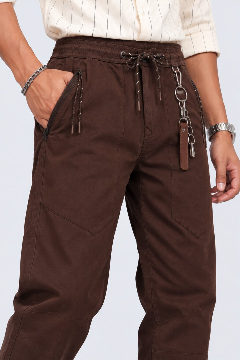 Mens Dark Brown Regular Fit Solid Trouser - Image 3
