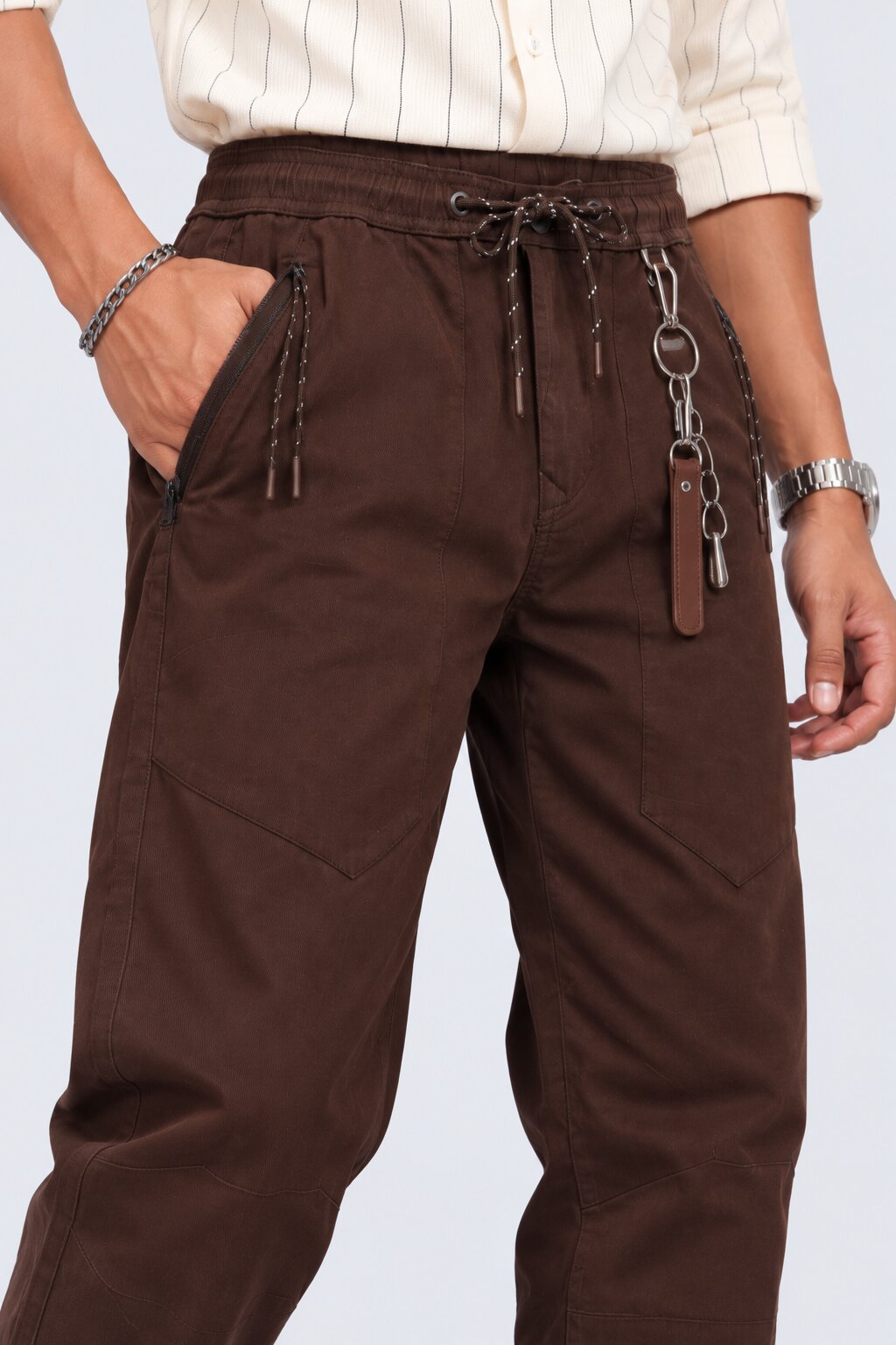 Mens Dark Brown Regular Fit Solid Trouser - Image 3
