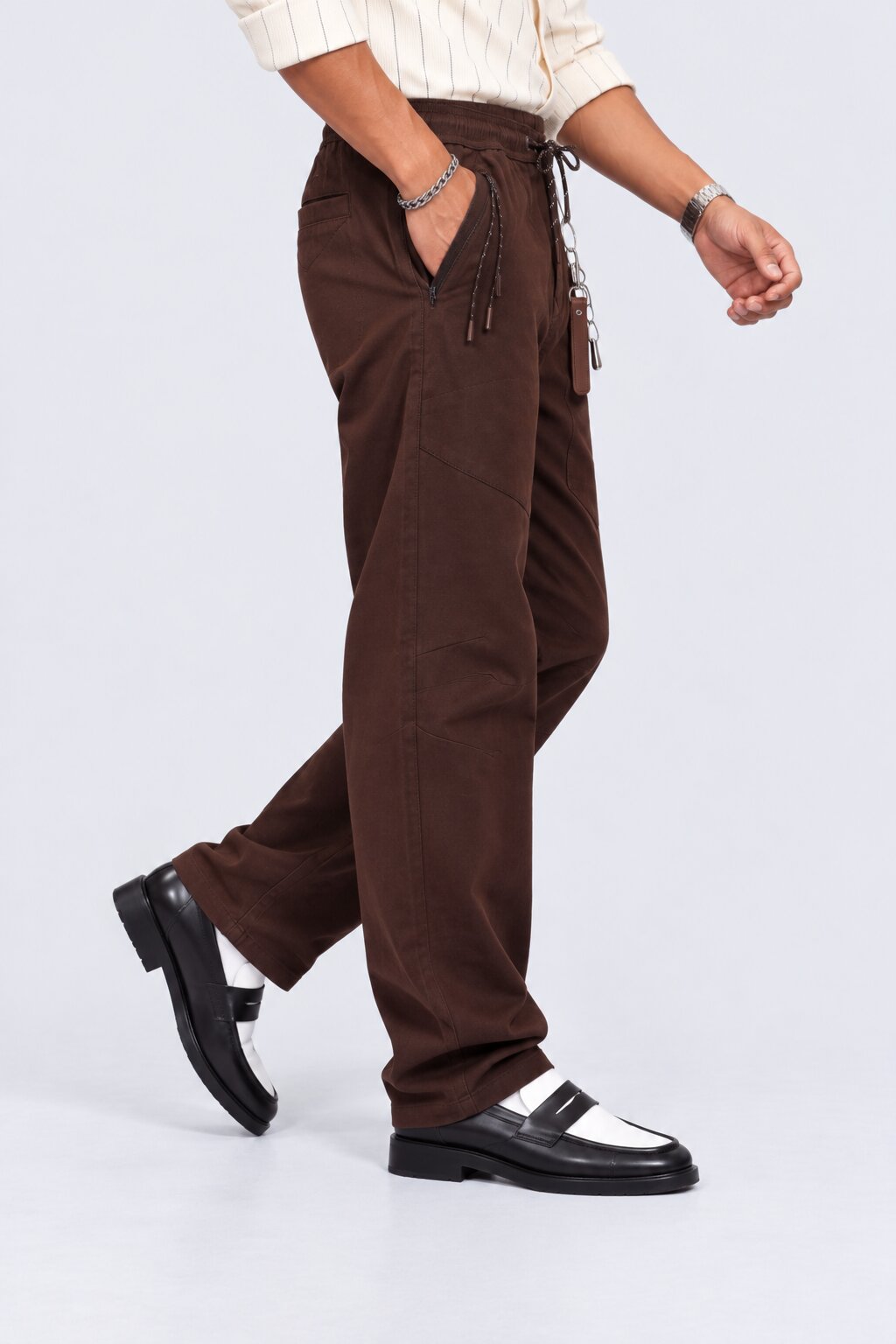 Mens Dark Brown Regular Fit Solid Trouser - Image 4