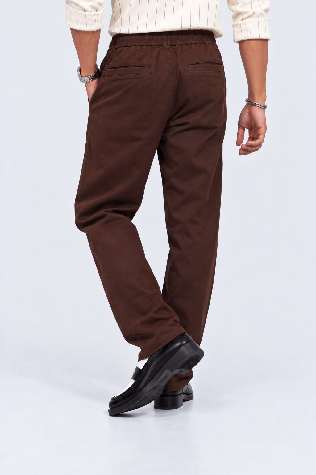 Mens Dark Brown Regular Fit Solid Trouser - Image 5