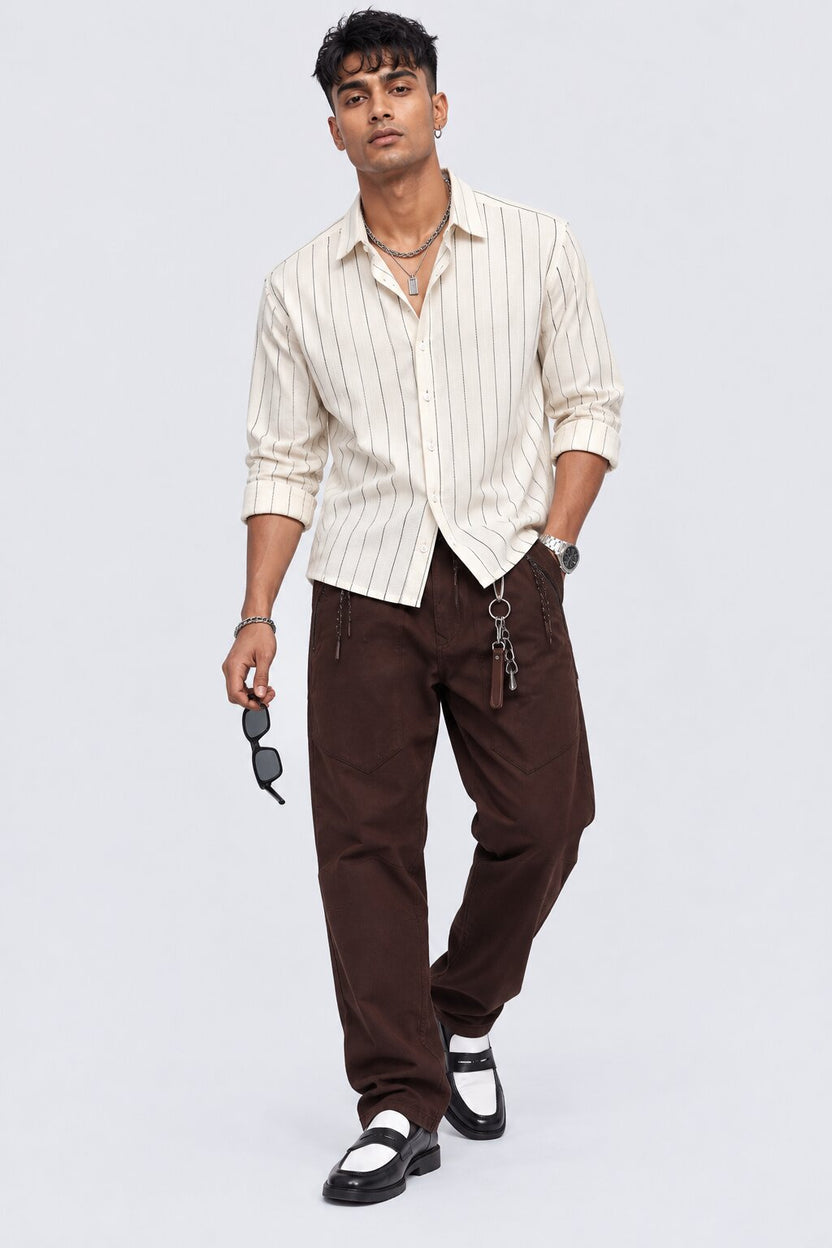 Mens Dark Brown Regular Fit Solid Trouser - Image 6