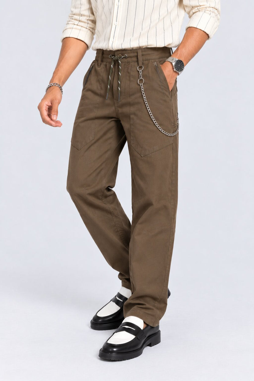 Mens Olive Regular Fit Drawstring Trouser - Image 2