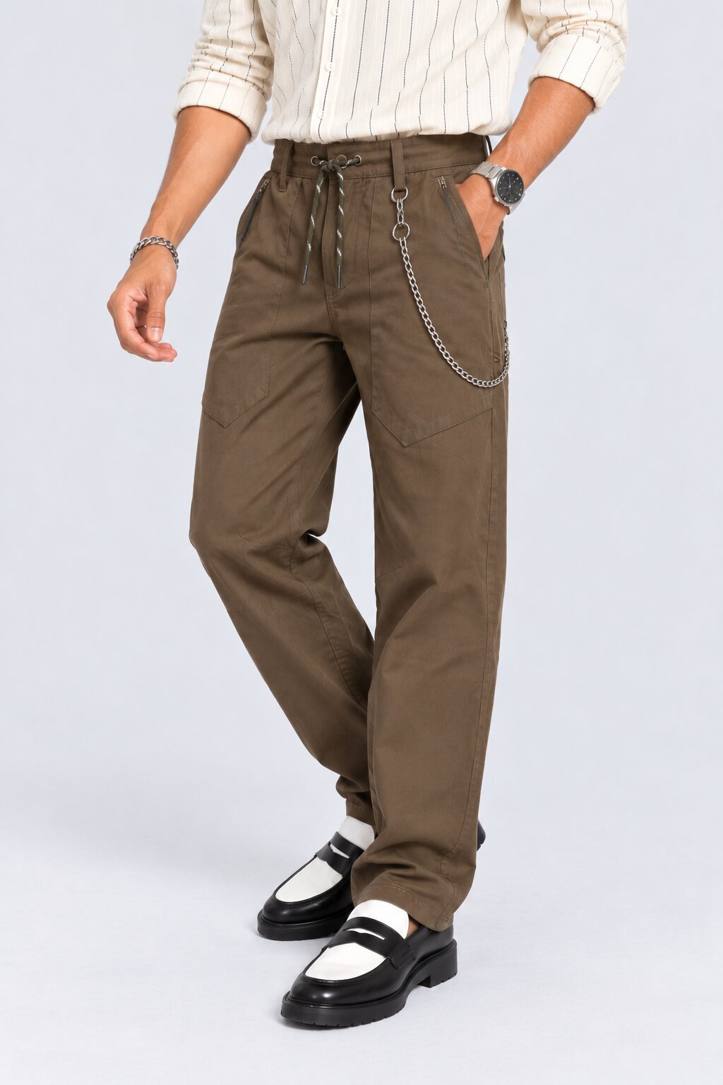 Mens Olive Regular Fit Drawstring Trouser - Image 2