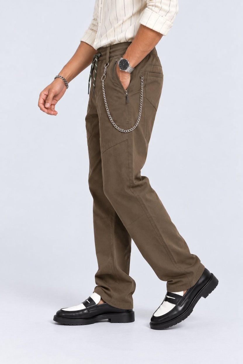 Mens Olive Regular Fit Drawstring Trouser - Image 4