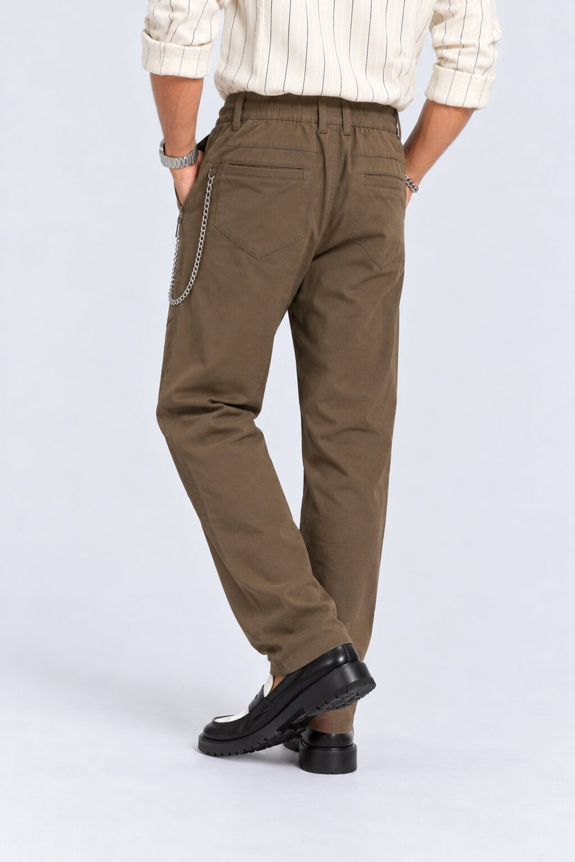 Mens Olive Regular Fit Drawstring Trouser - Image 5