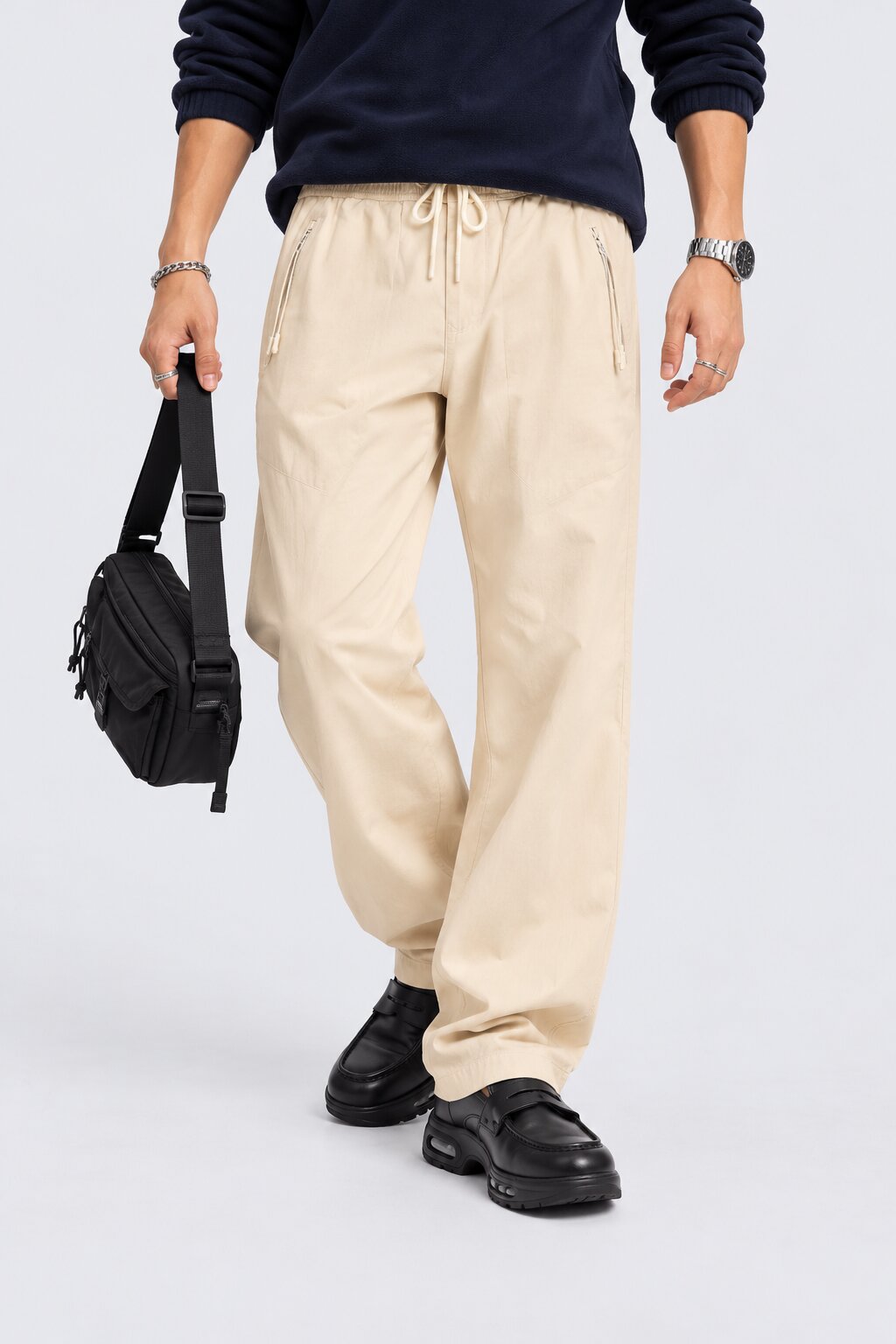 Mens Beige Solid Regular Fit Solid Trouser - Image 1