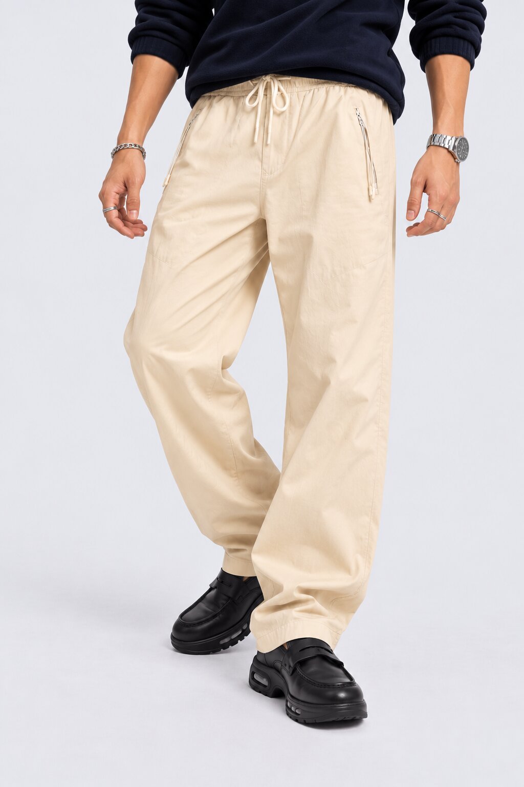 Mens Beige Solid Regular Fit Solid Trouser - Image 2