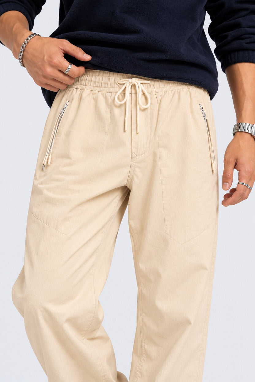Mens Beige Solid Regular Fit Solid Trouser - Image 3