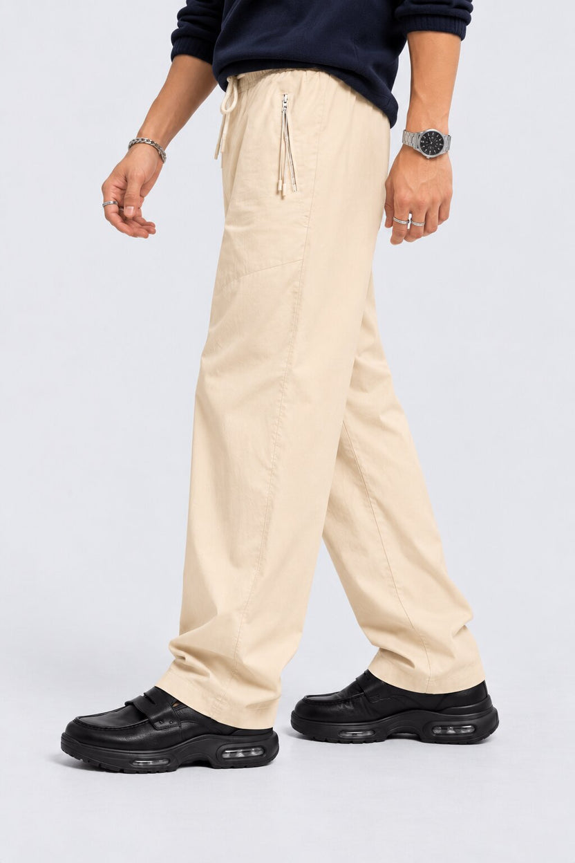 Mens Beige Solid Regular Fit Solid Trouser - Image 4