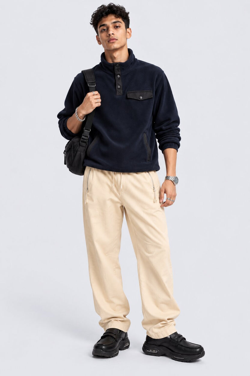 Mens Beige Solid Regular Fit Solid Trouser - Image 6