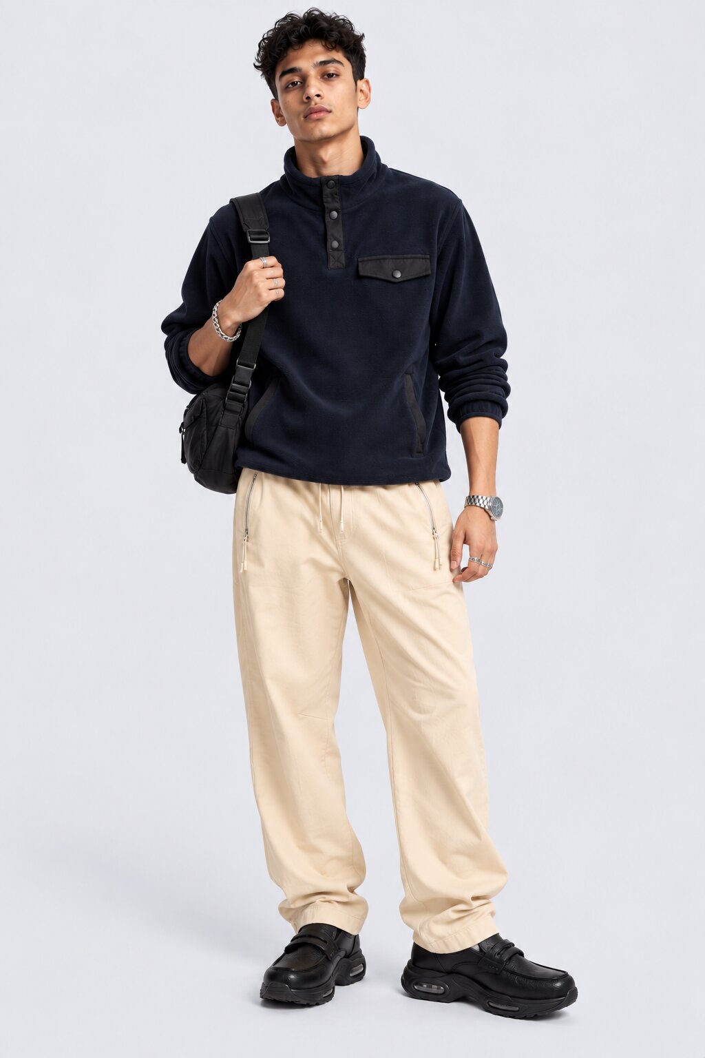 Mens Beige Solid Regular Fit Solid Trouser - Image 6