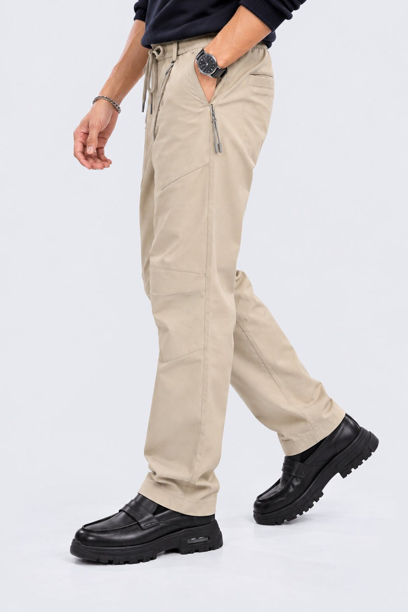 Mens Beige Regular Fit Solid Drawstring Trouser - Image 2