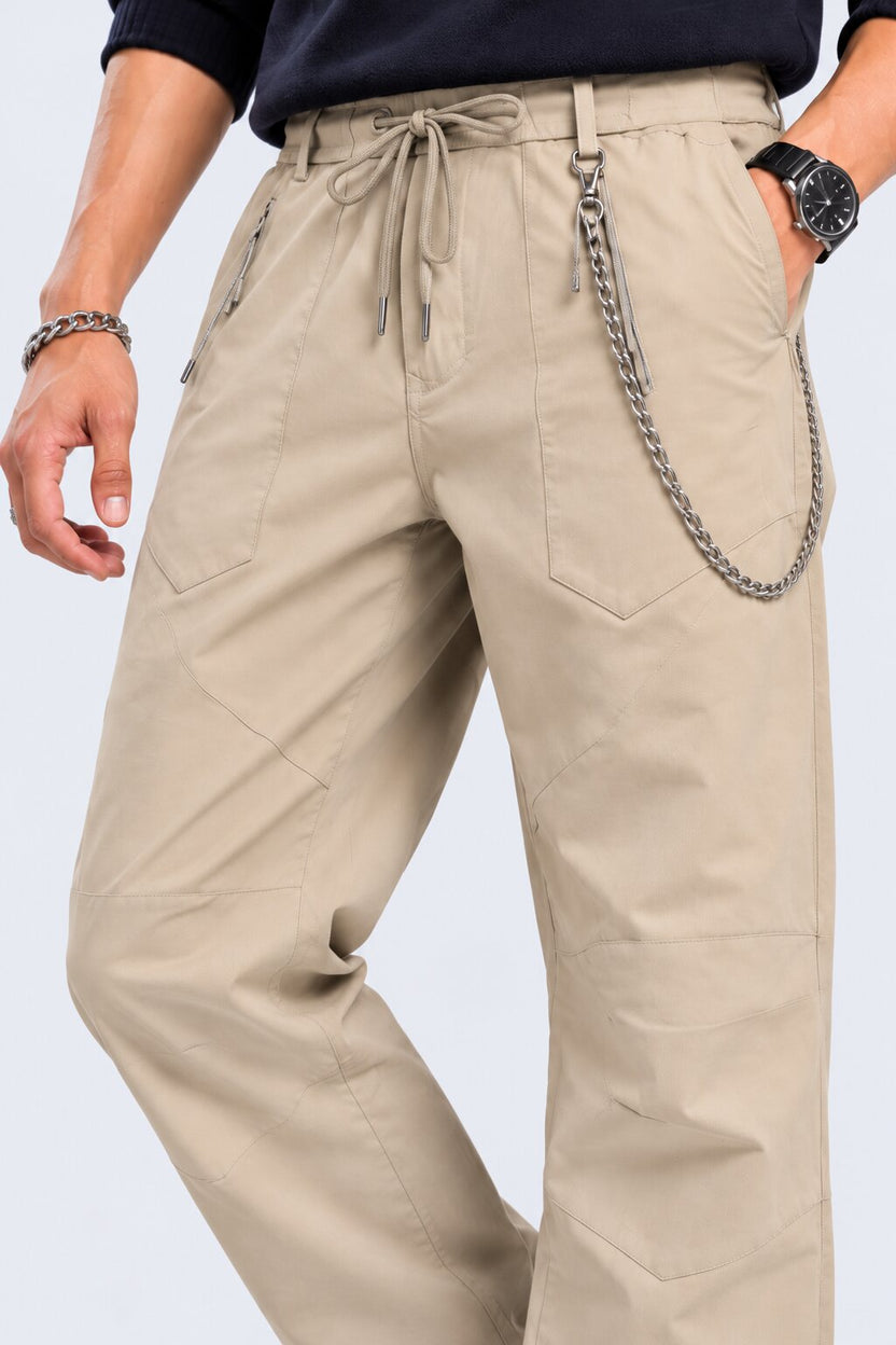 Mens Beige Regular Fit Solid Drawstring Trouser - Image 3