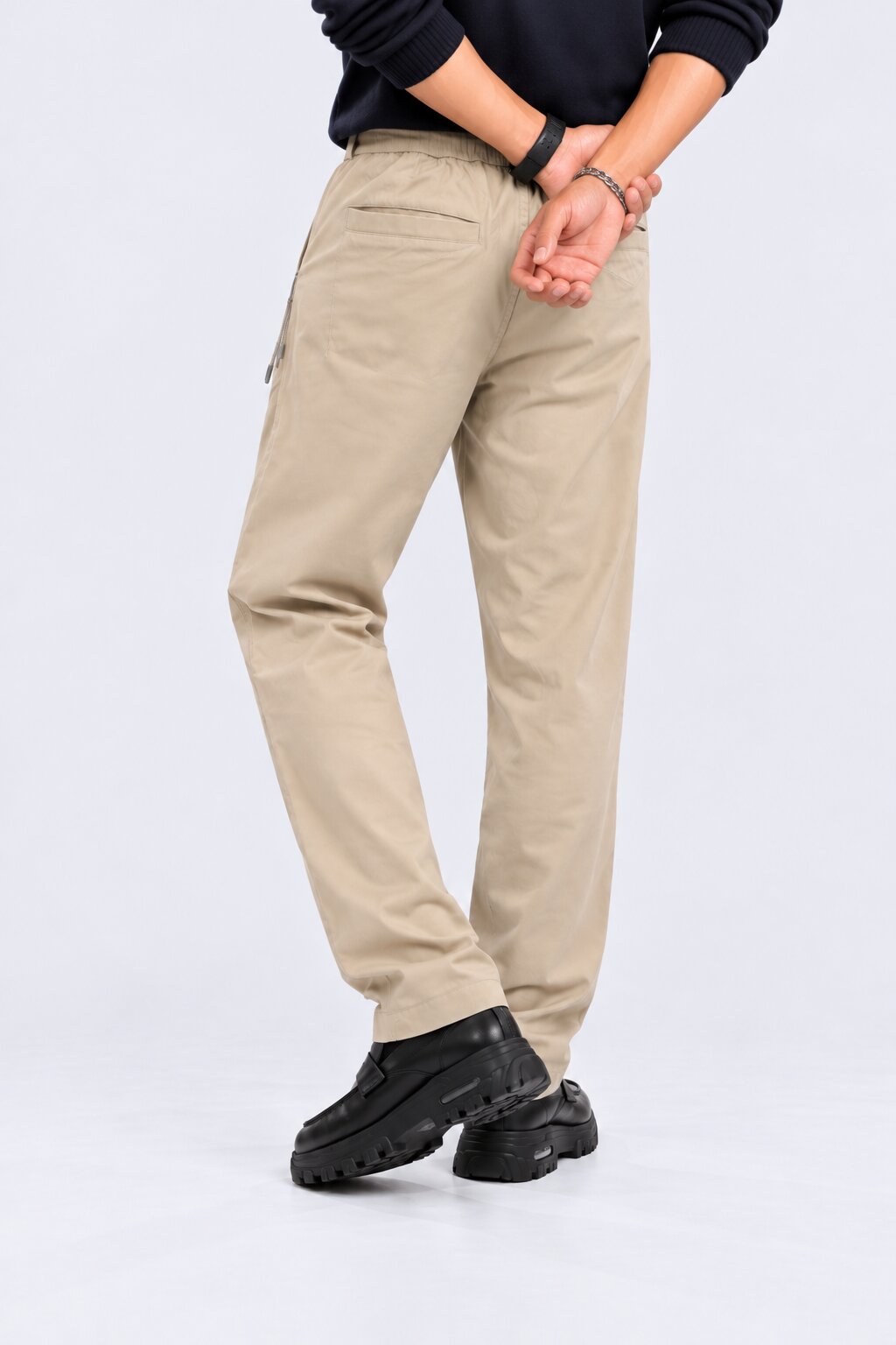 Mens Beige Regular Fit Solid Drawstring Trouser - Image 4