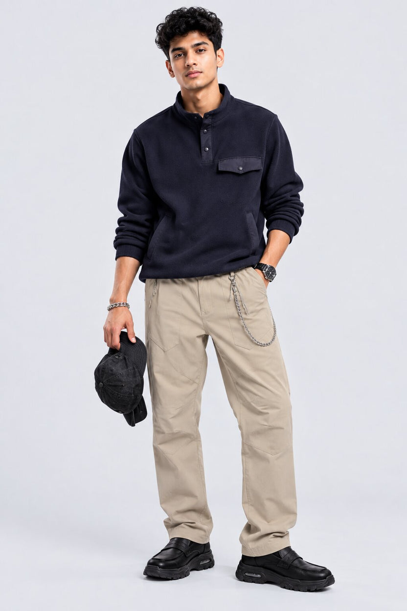 Mens Beige Regular Fit Solid Drawstring Trouser - Image 5