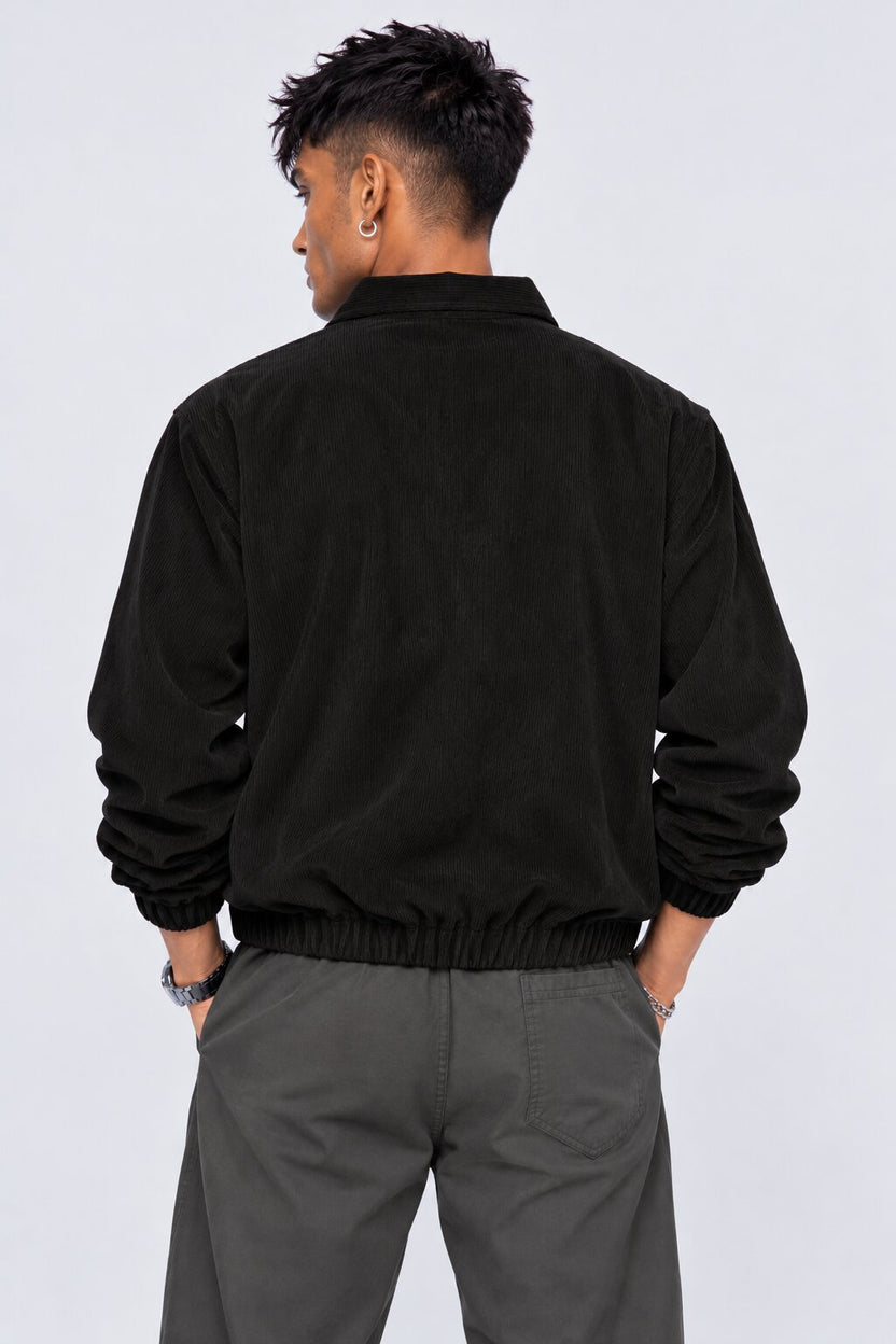 Mens Black Embroidered Corduroy Zip-Up Jacket - Image 5