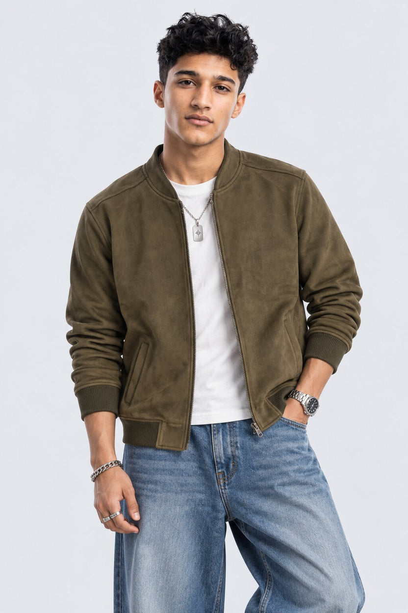 Mens Regular Olive Solid Jacket - Image 1