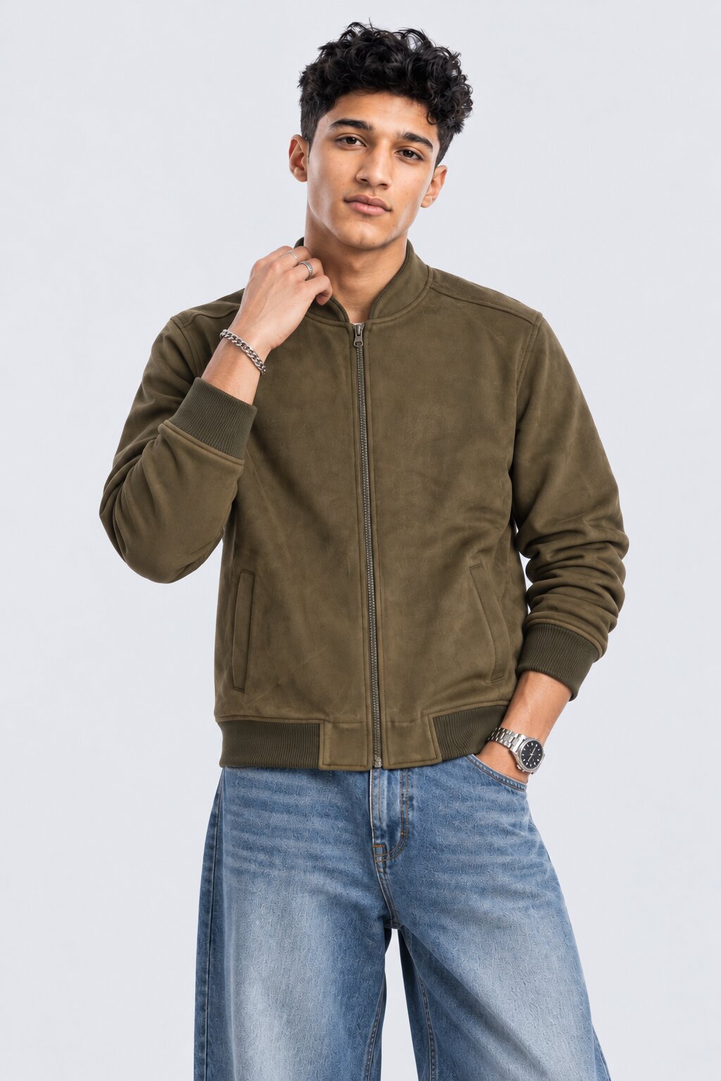 Mens Regular Olive Solid Jacket - Image 2