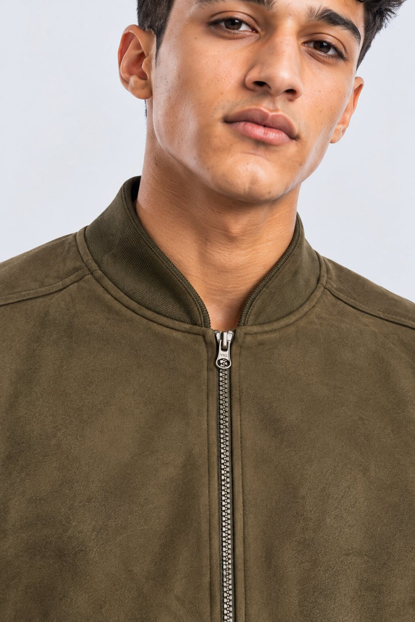 Mens Regular Olive Solid Jacket - Image 3