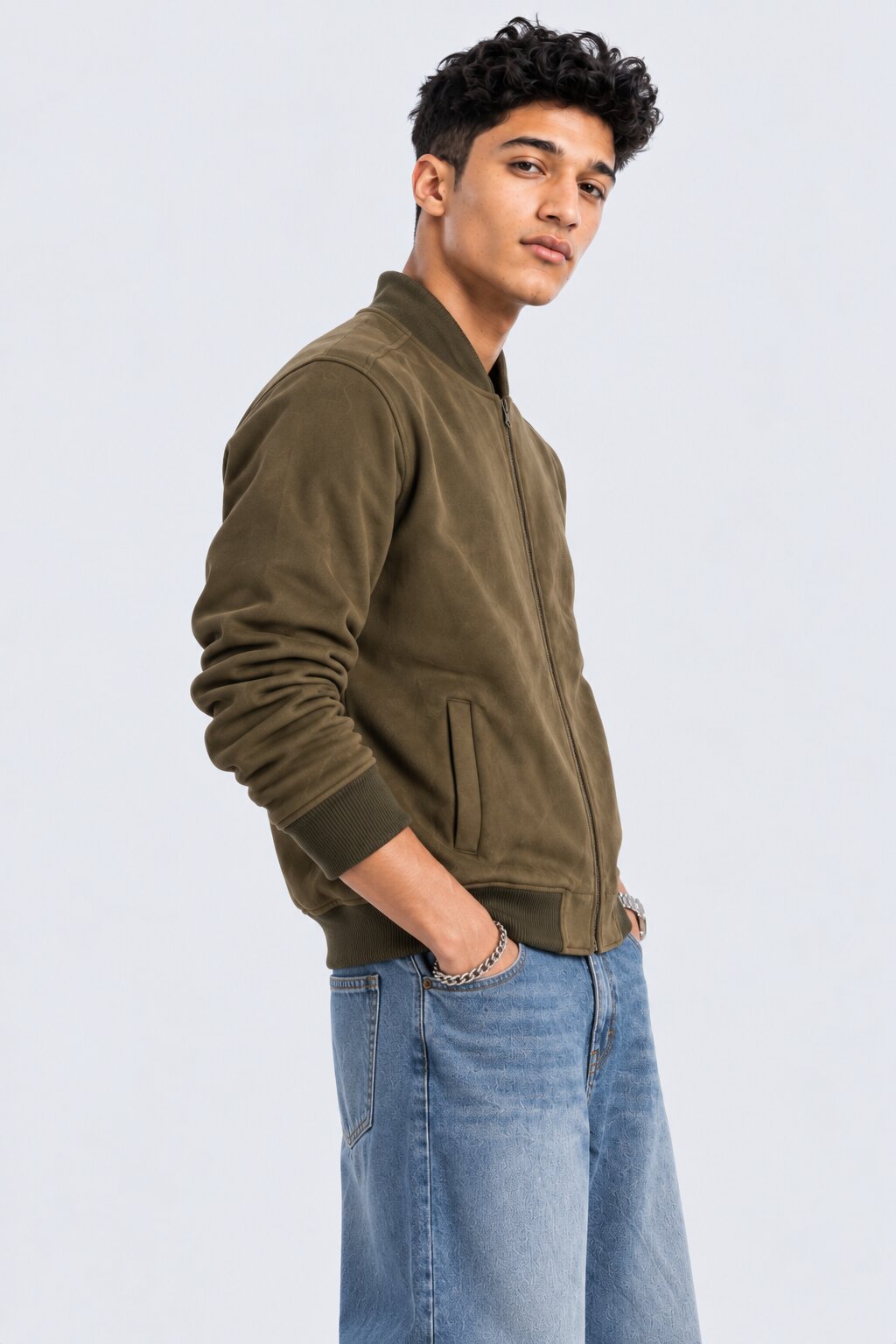 Mens Regular Olive Solid Jacket - Image 4