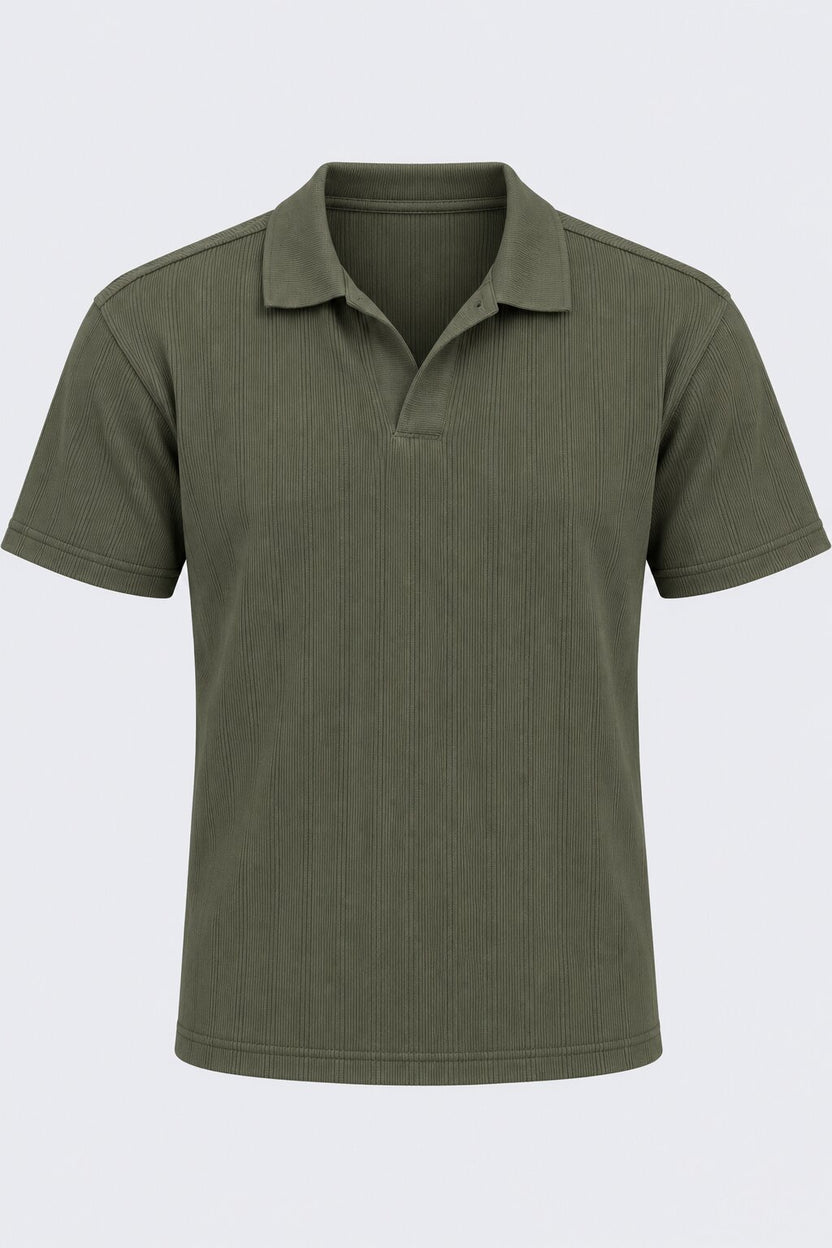 Mens Olive Solid Ribbed Polo T-Shirt - Image 6