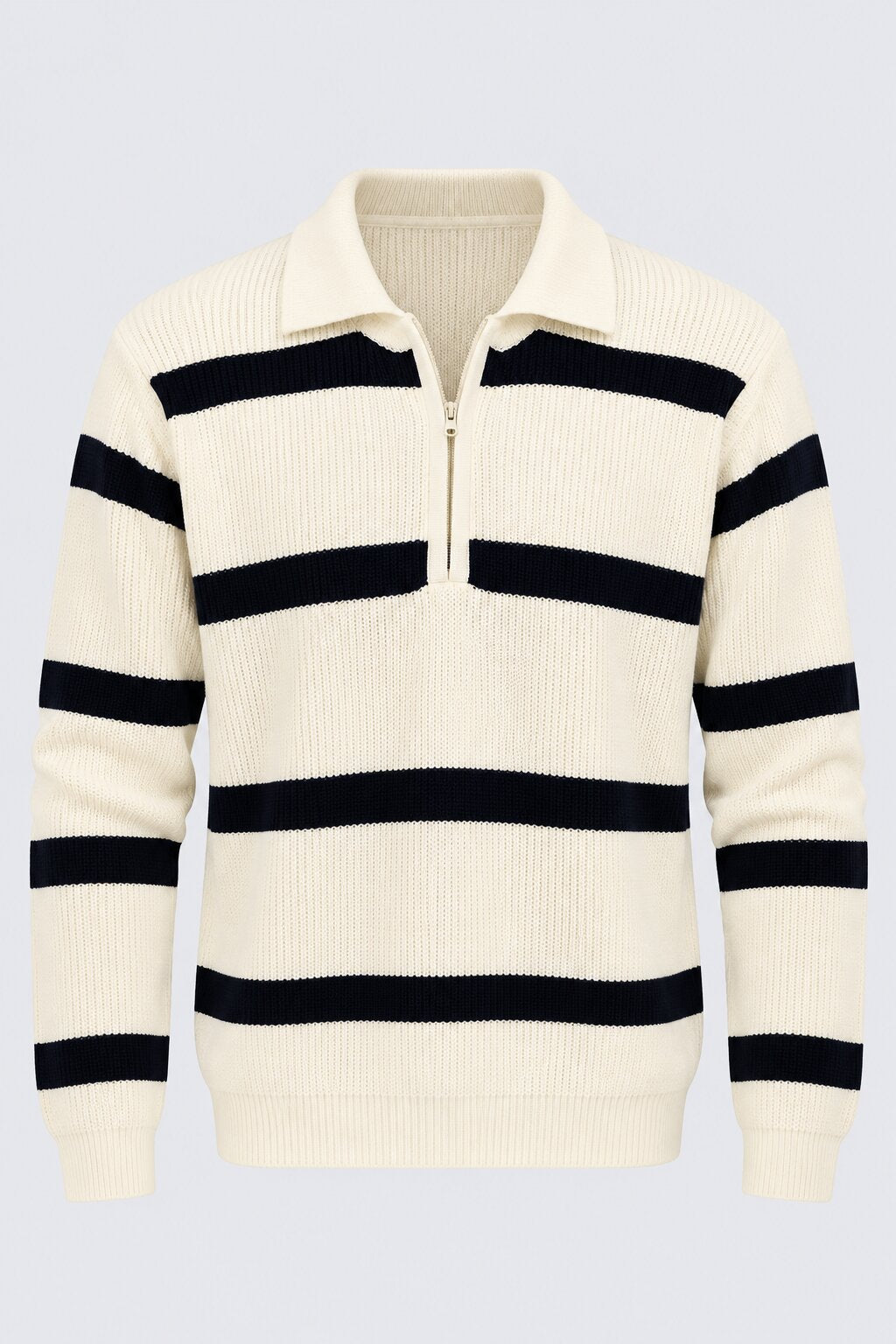 Mens Navy Striped Zip Neck Sweater - Image 6