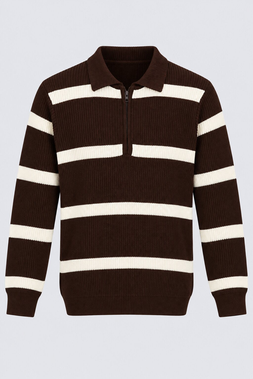 Mens Brown Striped Zip Neck Sweater - Image 6