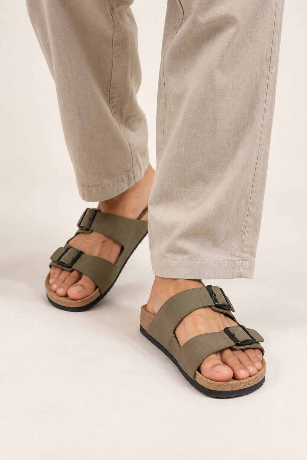 Mens Olive Double Strap Casual Sandal - Image 1