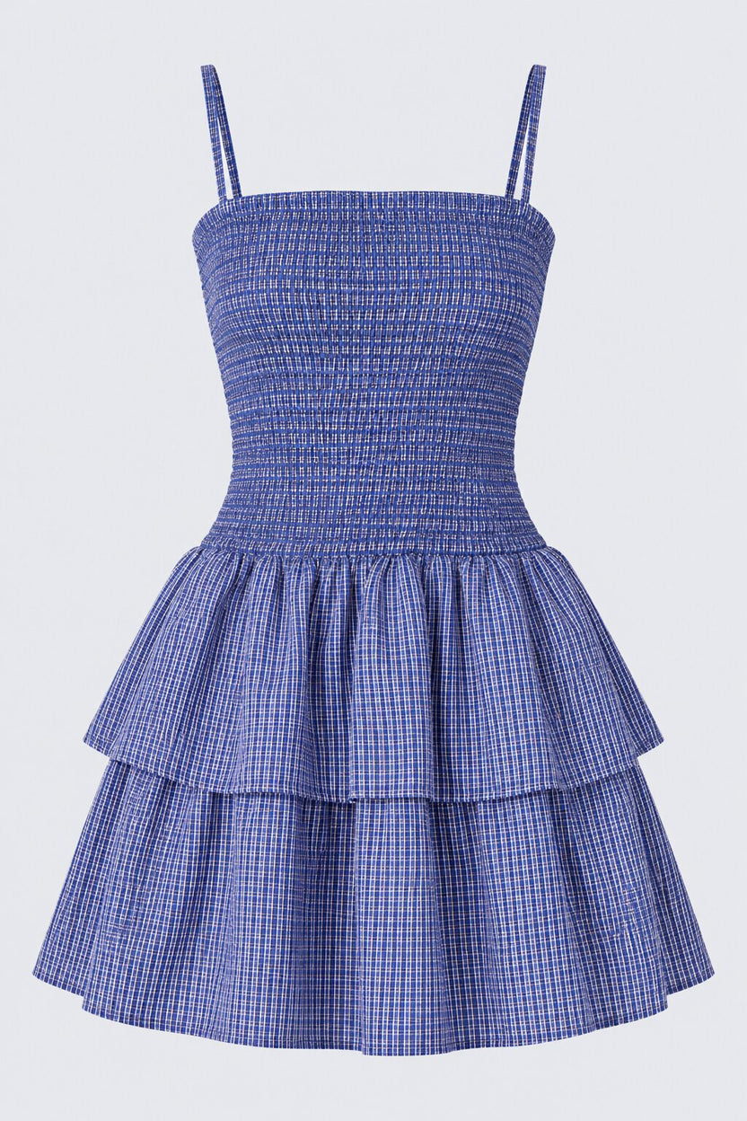Womens Blue Smocked Tiered Mini Dress - Image 7