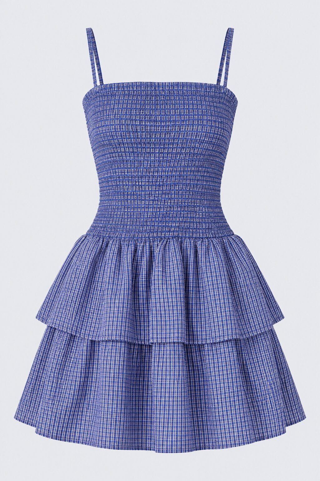 Womens Blue Smocked Tiered Mini Dress - Image 7