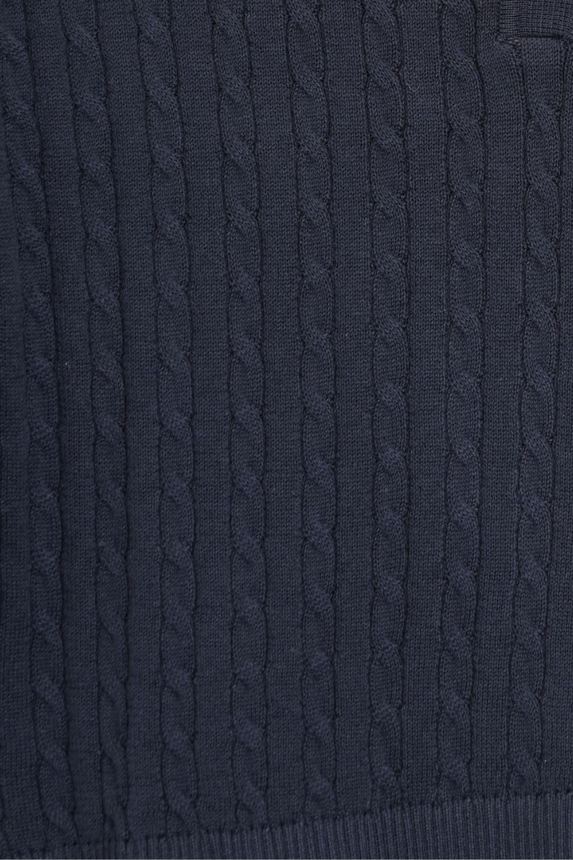Womens Navy Cable Knit Polo Sweater - Image 8