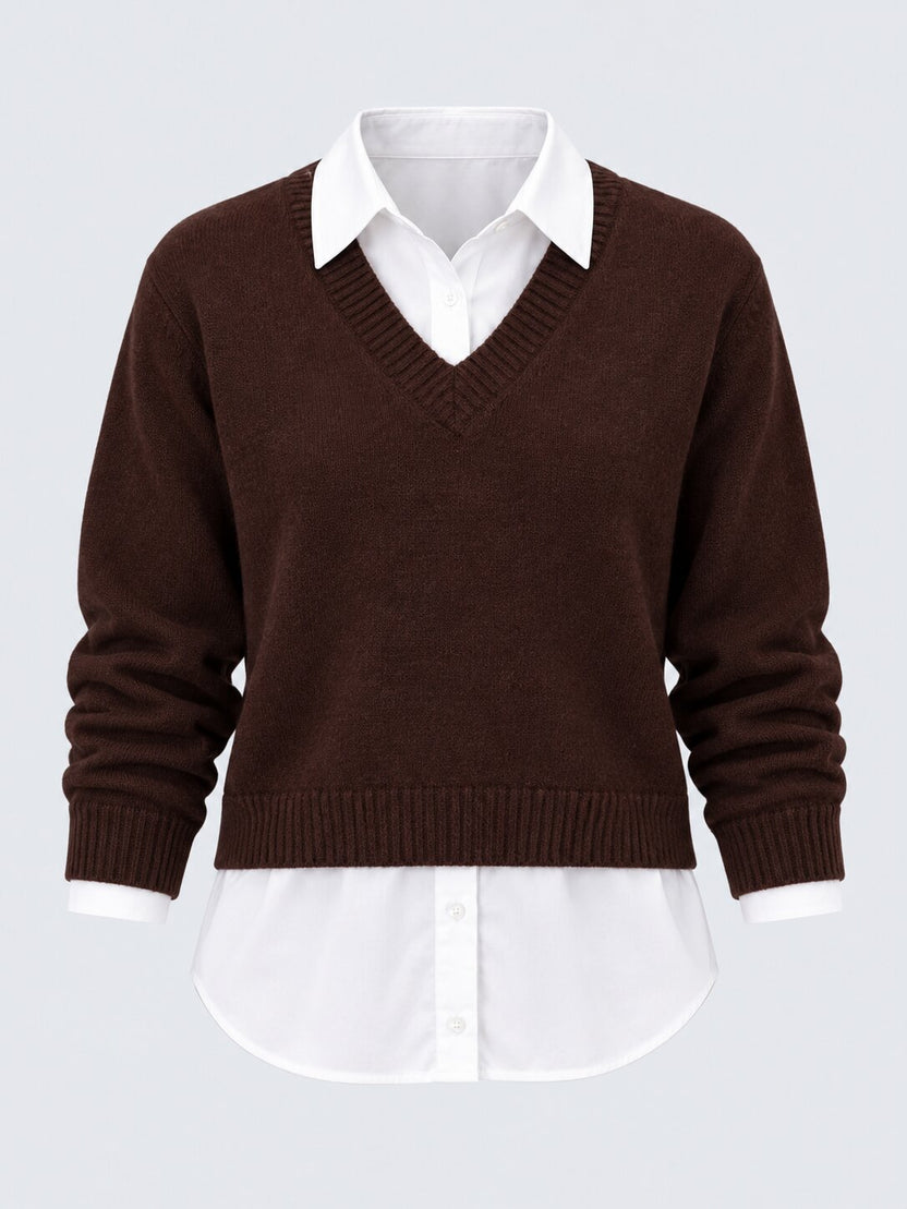 Womens Brown V-Neck Knit Sweater - Image 7