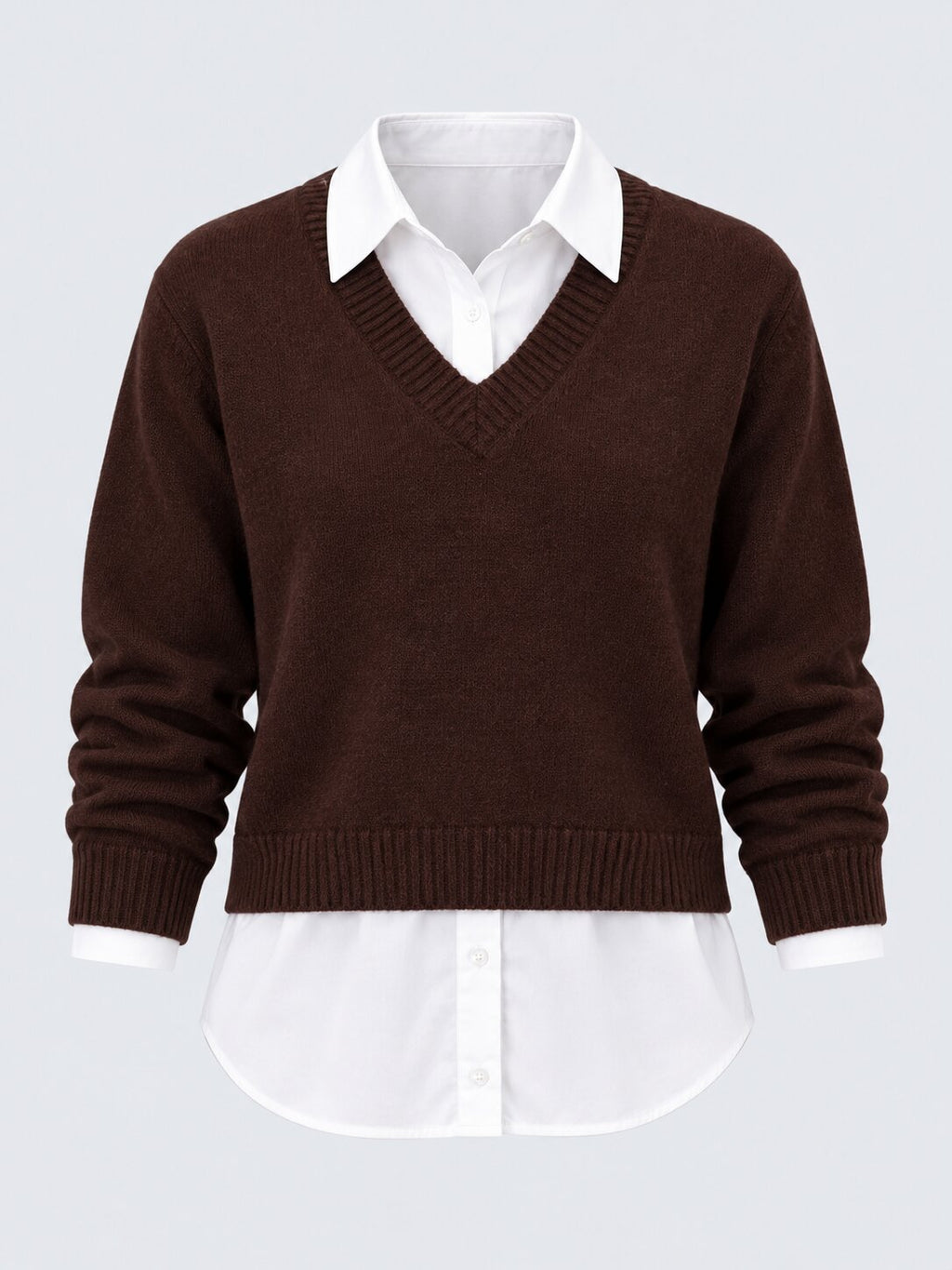 Womens Brown V-Neck Knit Sweater - Image 7
